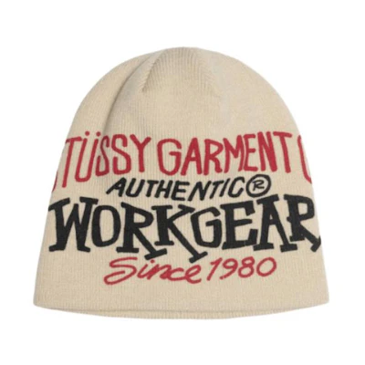 Stüssy Stussy Knit Logo Acrylic Beanie Unisex Couple Style Beige. 1321183BONE