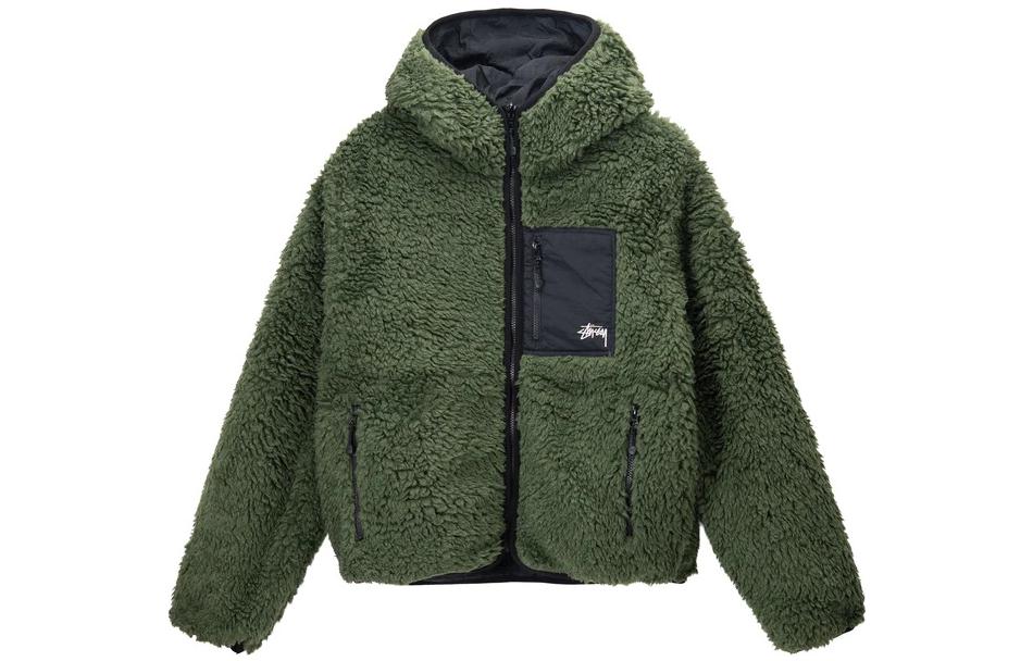 Stüssy Stussy Olive Green Reversible Patch Pocket Retro Jacket Unisex Long Sleeve. 118507OLIVE