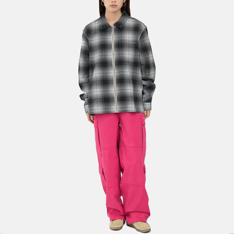 Purchase Stüssy Paul Shadow Plaid 格紋拉鍊襯衫 黑白 復古 男女長袖襯衫 1110238
