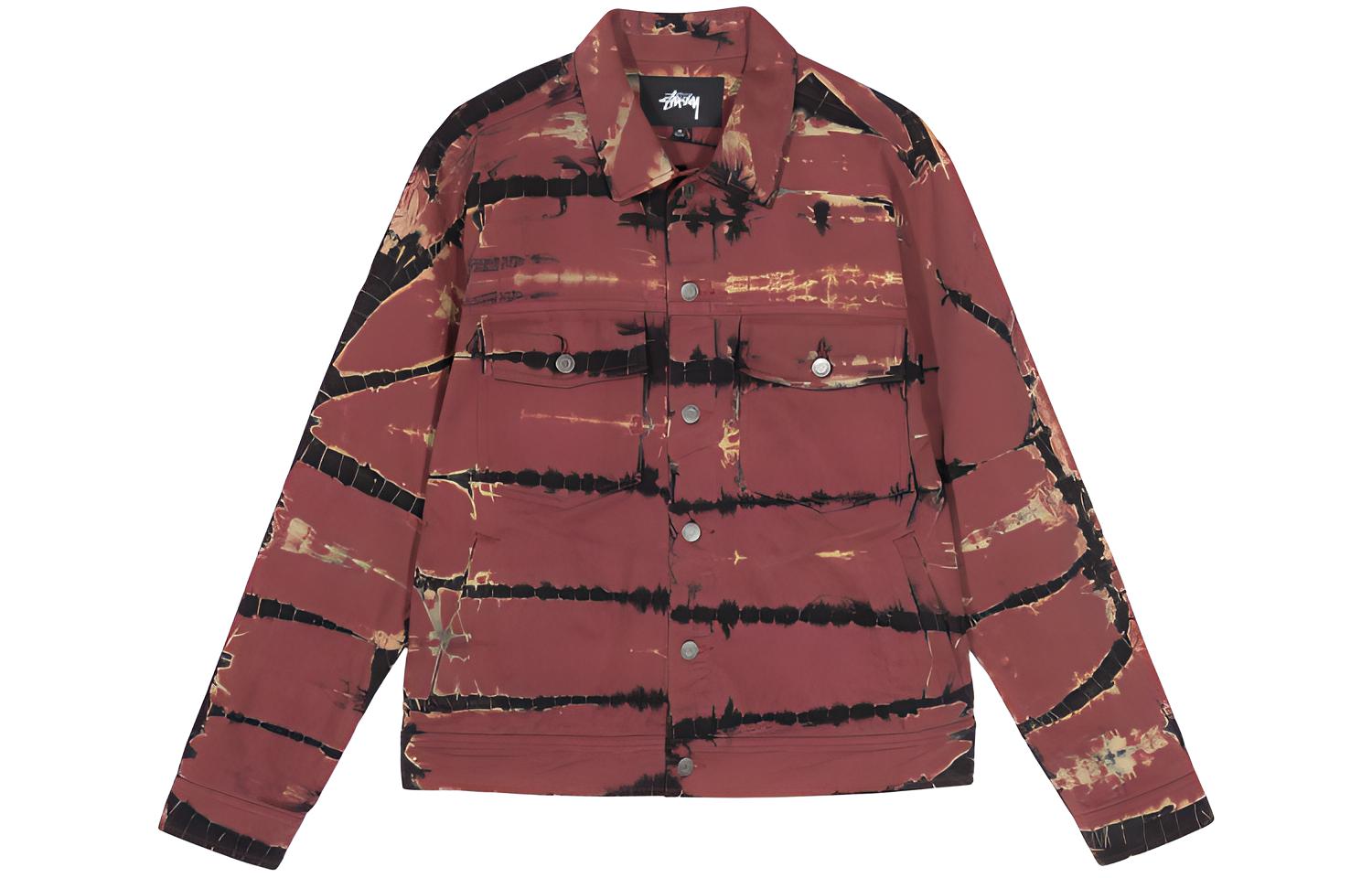 Stüssy Stussy Rip Dye Ranch Jacket Red Vintage Tie-Dye Unisex Casual Jacket. 115515