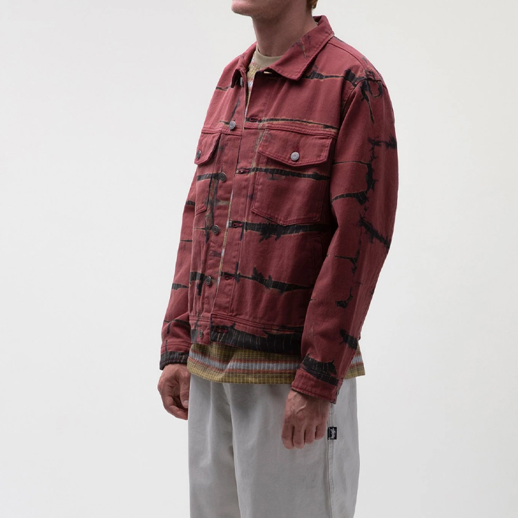 Stüssy Stussy Rip Dye Ranch Jacket Red Vintage Tie-Dye Unisex Casual Jacket. 115515 圖 4