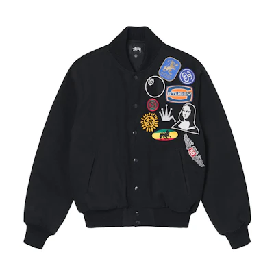 Stüssy Stussy SS22 Black Thick Letter Print Baseball Jacket Long Sleeve 115658