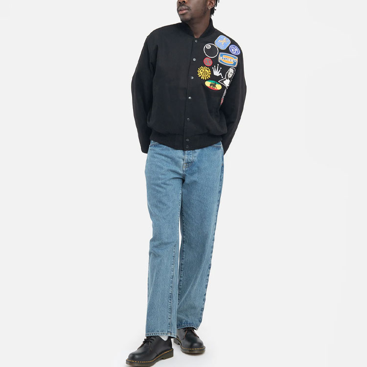 Stüssy Stussy SS22 Black Thick Letter Print Baseball Jacket  Long Sleeve 115658 圖 4