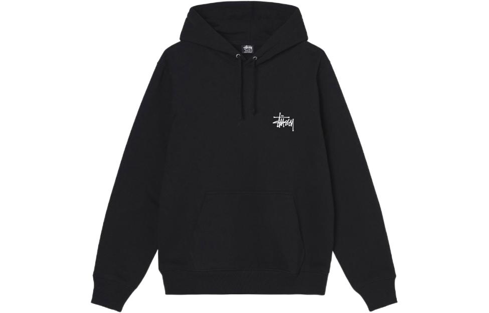 Lookbook 스투시 SS22 프린트 로고 후디 유니섹스 빈티지 스타일 블랙. 1924762-BLAC