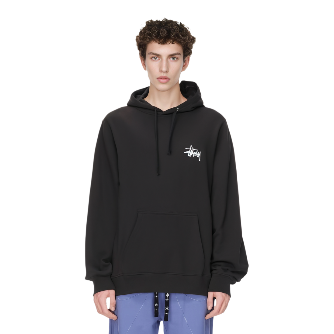 Shop 스투시 SS22 프린트 로고 후디 유니섹스 빈티지 스타일 블랙. 1924762-BLAC