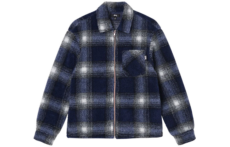 Stüssy Stussy SS22 Shadow Plaid Sherpa Zip Shirt Vintage Retro Streetwear Jacket Mens. 1110224 圖 2