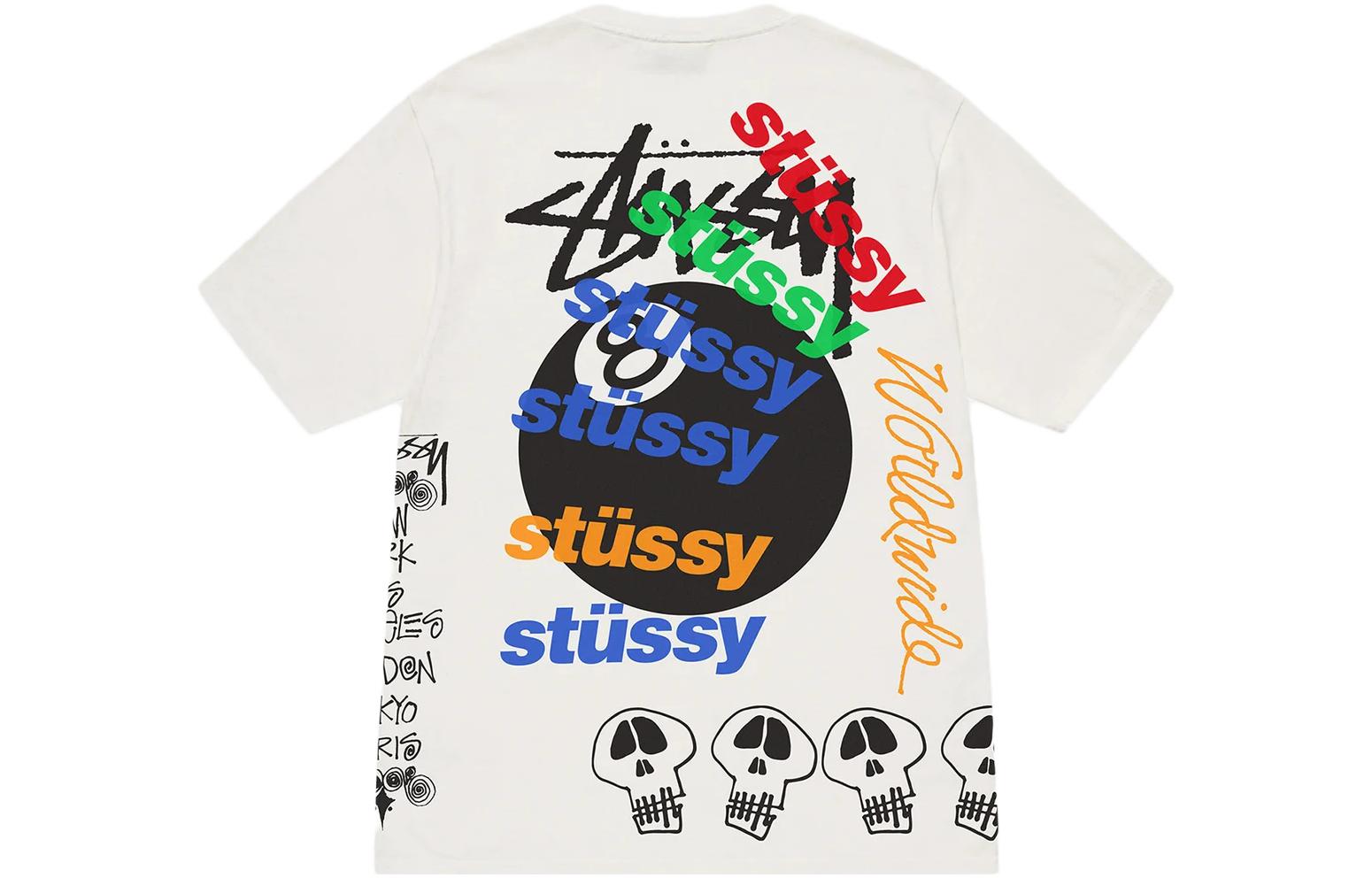 Details for Stüssy SS23 Kaos Hitam 8 Ball Logo Vintage Loose Fit Unisex Koleksi Musim Panas. 1904915