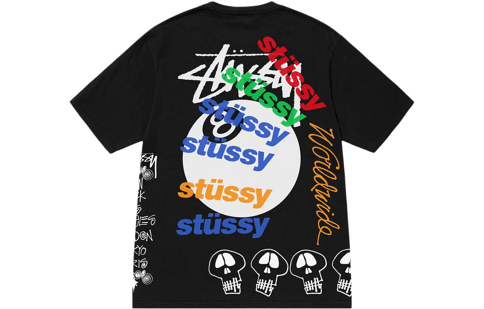 Cheap Stüssy SS23 Kaos Hitam 8 Ball Logo Vintage Loose Fit Unisex Koleksi Musim Panas. 1904915