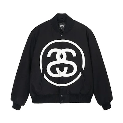 Stüssy Stussy SS23 Double S Logo Varsity Jacket Black Unisex Retro Baseball Bomber. 115710