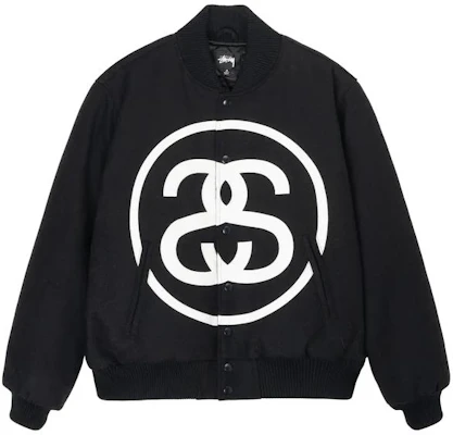 Stüssy SS23 双S标志复古棒球轰炸夹克黑色男女款. 115710 Order Stüssy SS23 双S标志复古棒球轰炸夹克黑色男女款. 115710