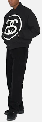 Stüssy SS23 双S标志复古棒球轰炸夹克黑色男女款. 115710 Sizing Stüssy SS23 双S标志复古棒球轰炸夹克黑色男女款. 115710