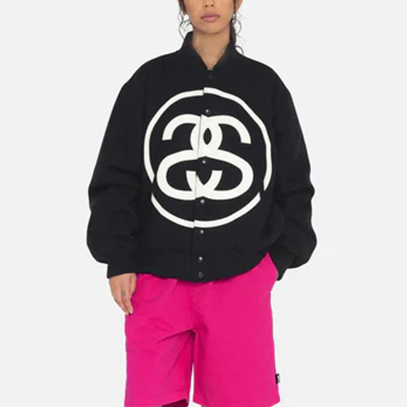 Stüssy Stussy SS23 Double S Logo Varsity Jacket Black Unisex Retro Baseball Bomber. 115710 圖 8