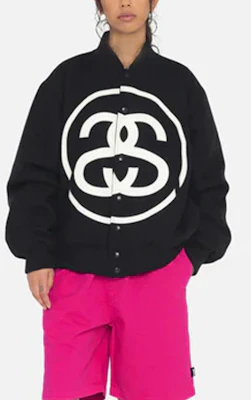 Stüssy SS23 双S标志复古棒球轰炸夹克黑色男女款. 115710 Cheap Stüssy SS23 双S标志复古棒球轰炸夹克黑色男女款. 115710