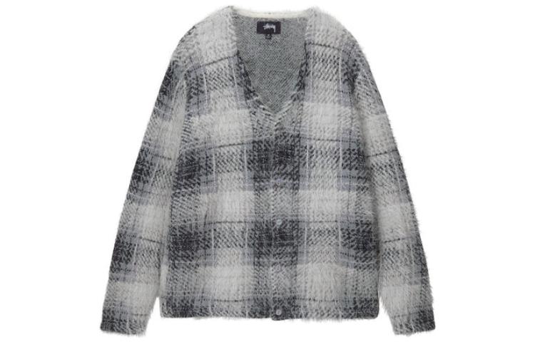 Stüssy Stussy SS23 Hairy Plaid Cardigan Vintage V-Neck Knitwear Unisex. 117169 圖 6