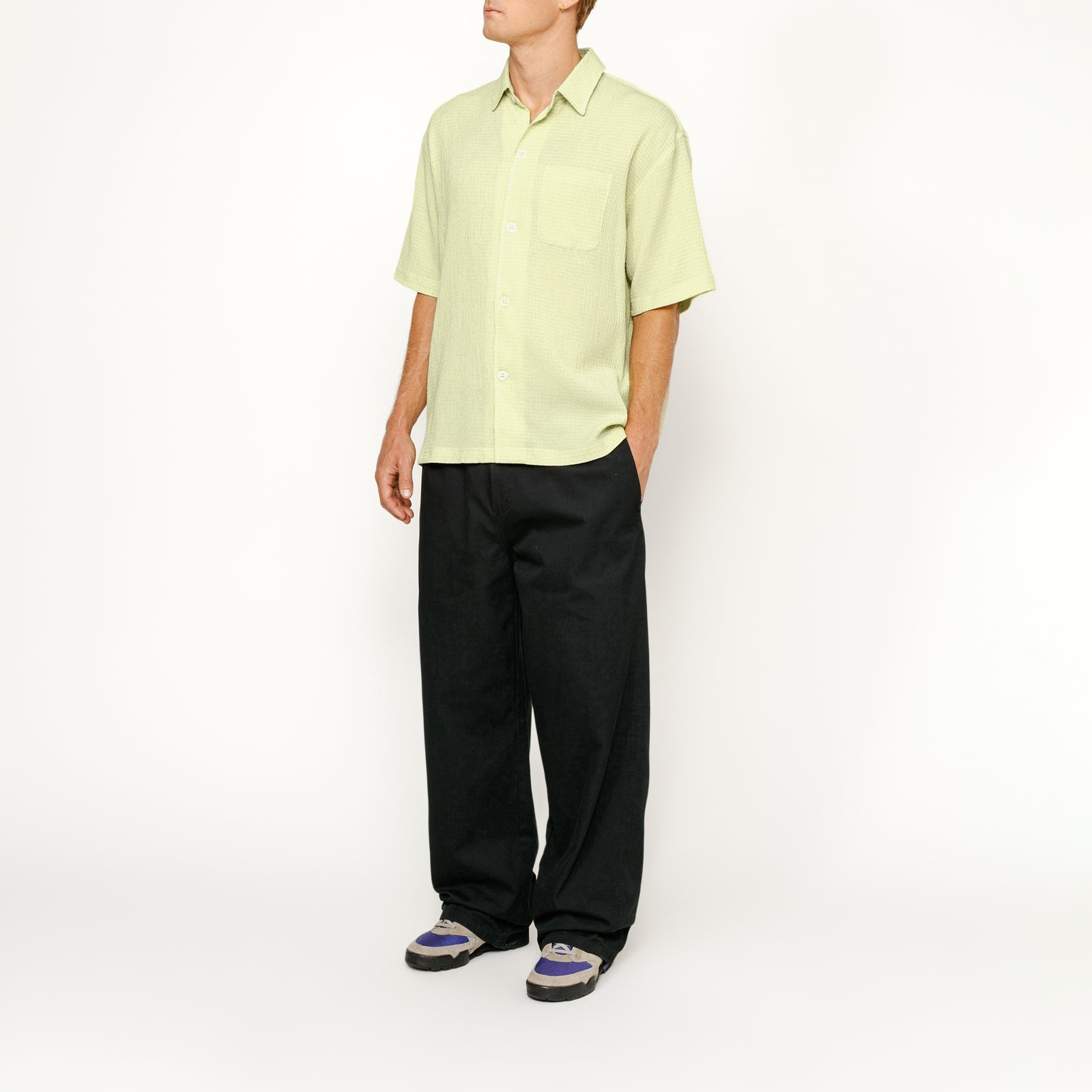 Details for Stüssy Stussy SS24 Crinkled Textured Relaxed Fit Short Sleeve Retro Shirt Unisex. 1110324