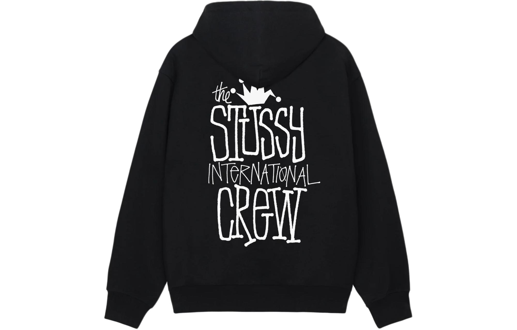 Shop Stüssy SS24 皇冠標誌印花寬鬆版復古風羊毛連帽上衣 男女適穿 1925043