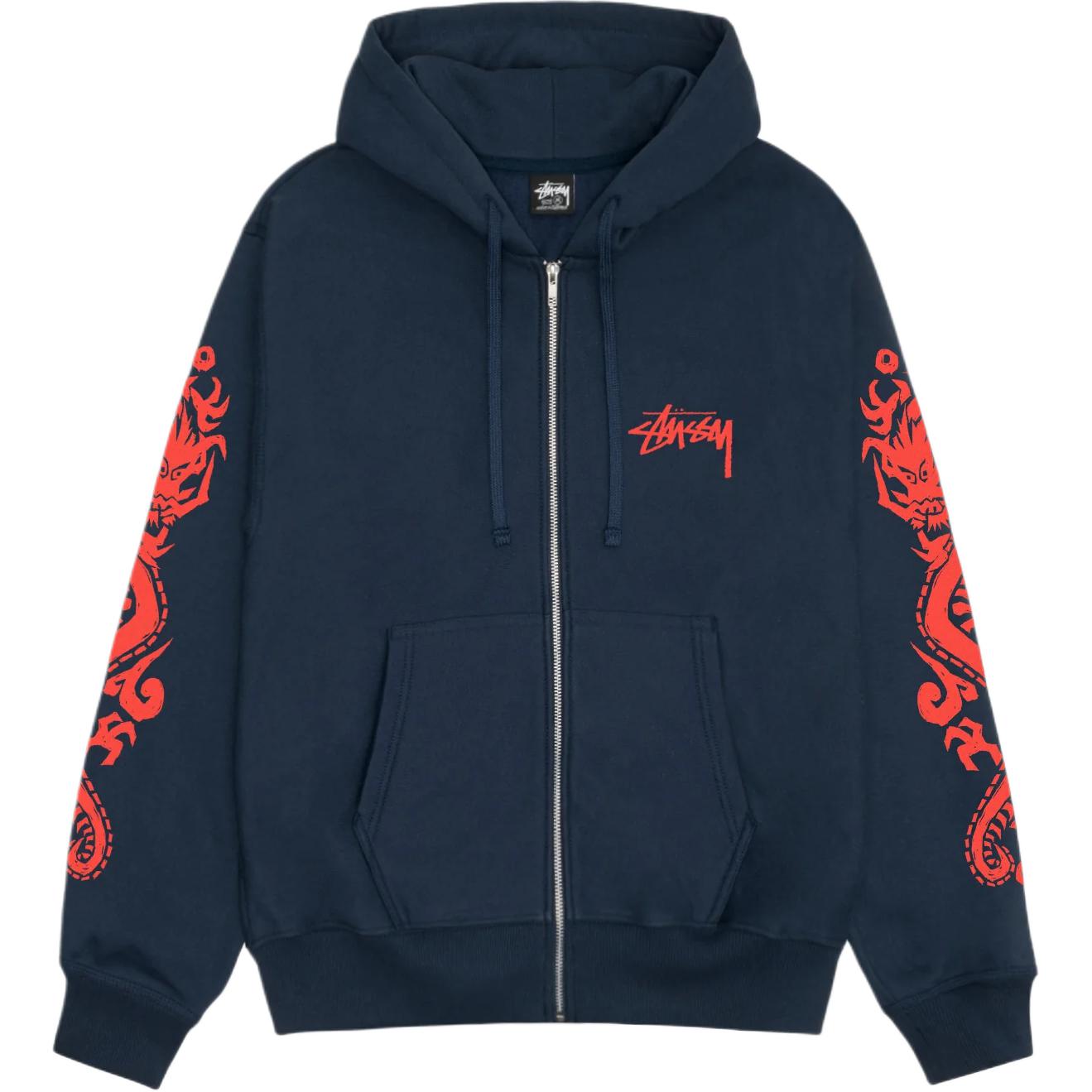 Stüssy Stussy SS24 Dragons Zip Hoodie Summer Retro Fleece Unisex Kangaroo Pocket Hoodie 1975031 圖 2