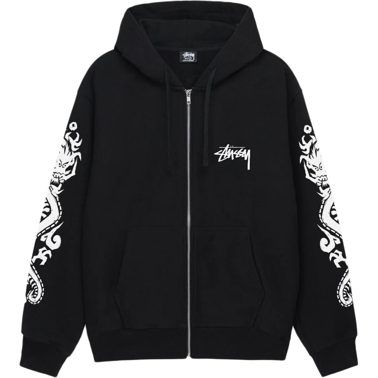 Stüssy Stussy SS24 Dragons Zip Hoodie Summer Retro Fleece Unisex Kangaroo Pocket Hoodie 1975031 圖 4