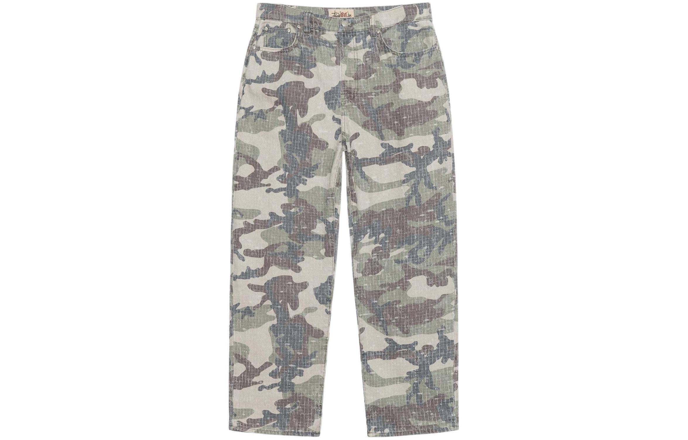 Stüssy Stussy SS24 Drop2 Washed Straight Jeans with Rivets and Embroidery Forest Camo Unisex. 116666