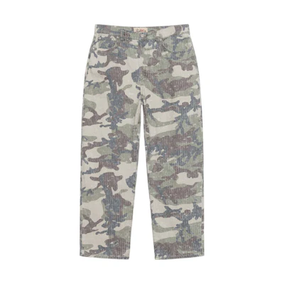 Stüssy Stussy SS24 Drop2 Washed Straight Jeans with Rivets and Embroidery Forest Camo Unisex. 116666