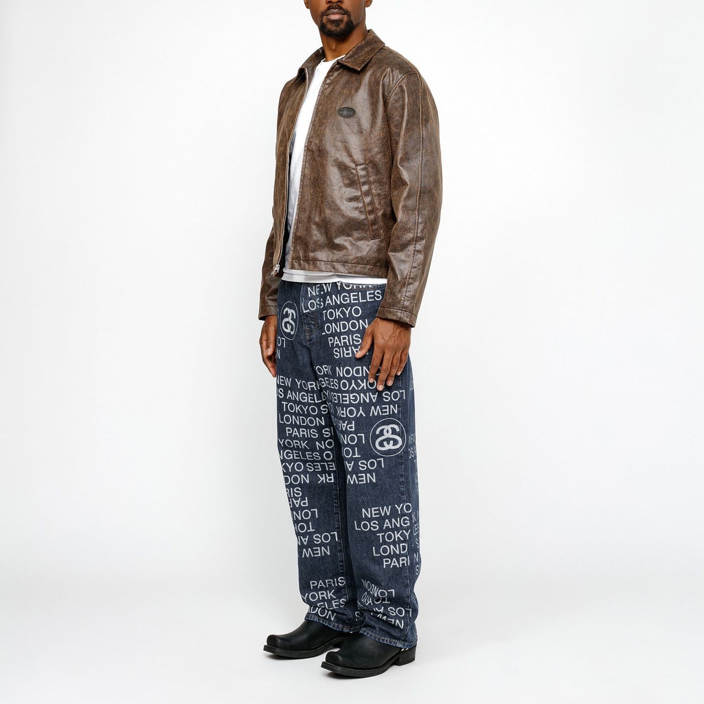 Purchase Stüssy Stussy SS24 Drop 2 Suede Logo Embroidered Vintage Print Denim Jeans Unisex. 116657