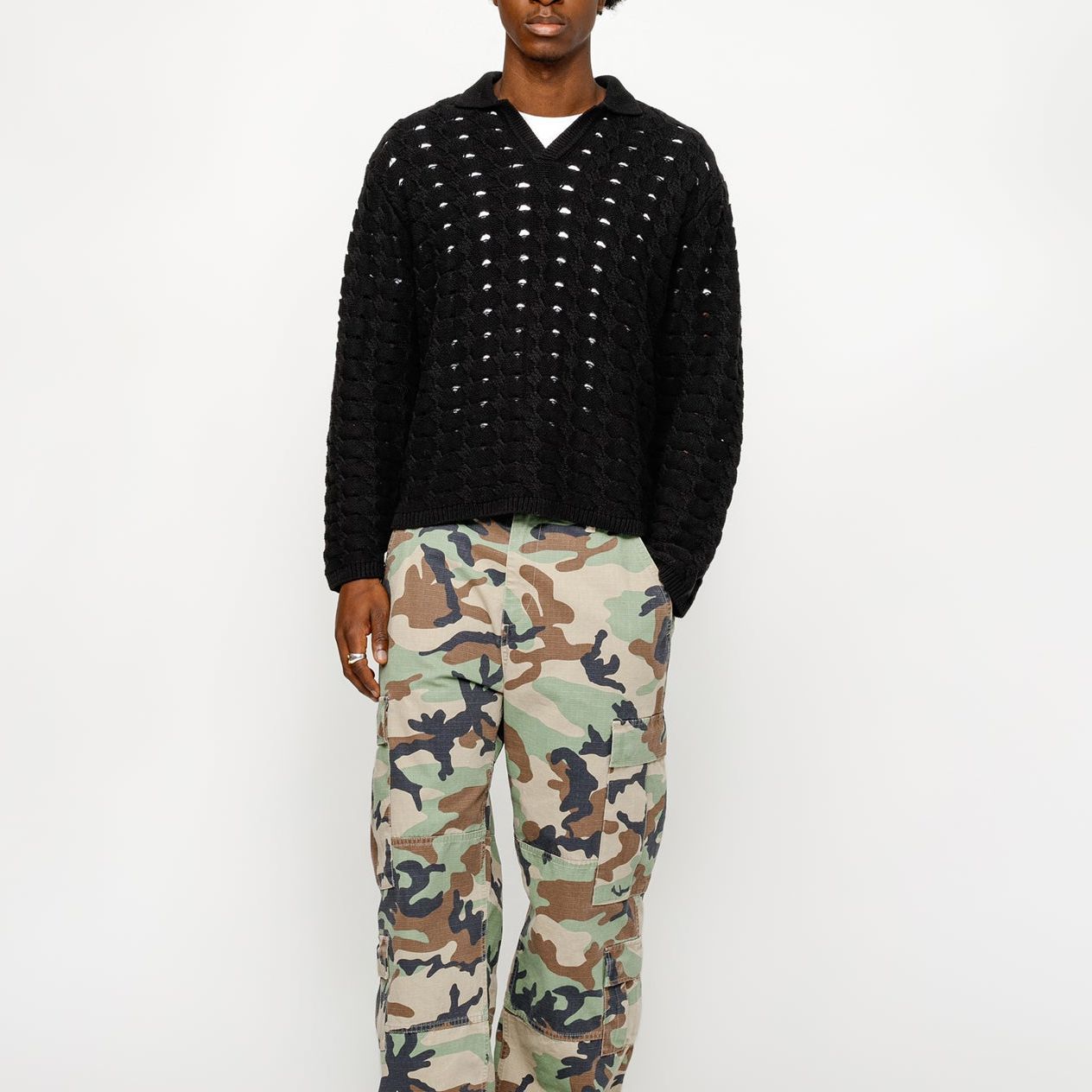 Stüssy Stussy SS24 Open Knit Collared Sweater  Vintage Style Knit Pullover. 117235 圖 14