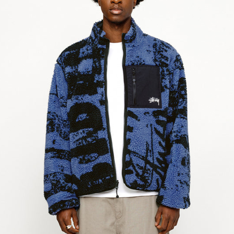Details for Stüssy Stussy Jaket Fleece Retro SS24 dengan Cetak Huruf, Lengan Panjang Unisex. 118545