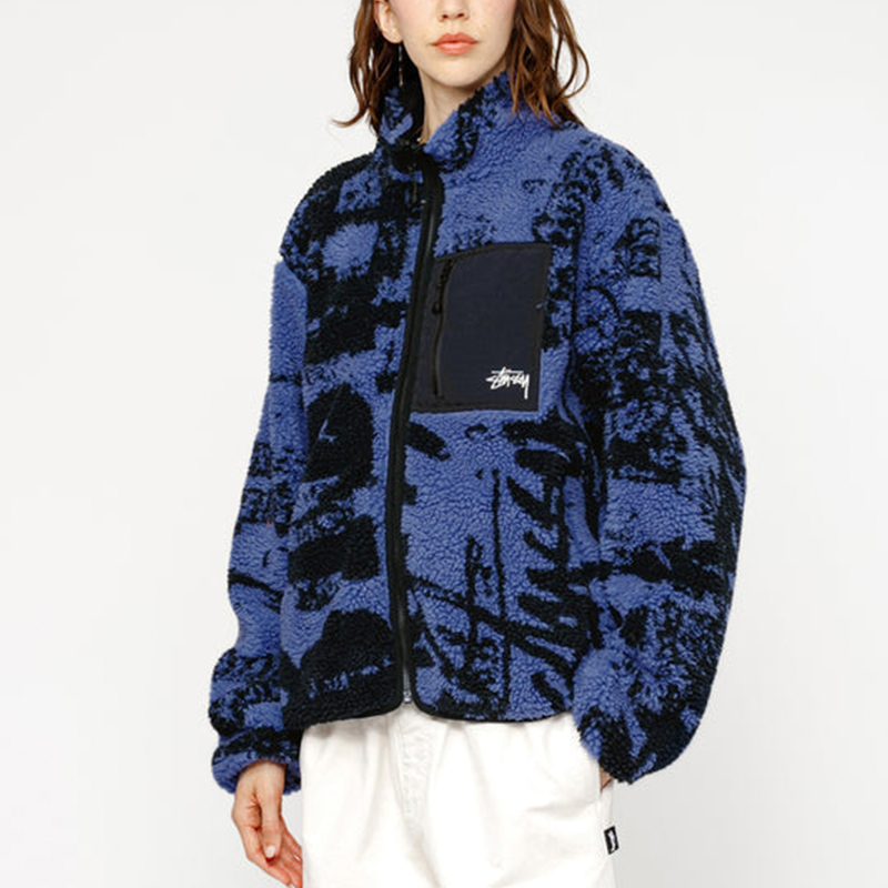 Cheap Stüssy Stussy Jaket Fleece Retro SS24 dengan Cetak Huruf, Lengan Panjang Unisex. 118545