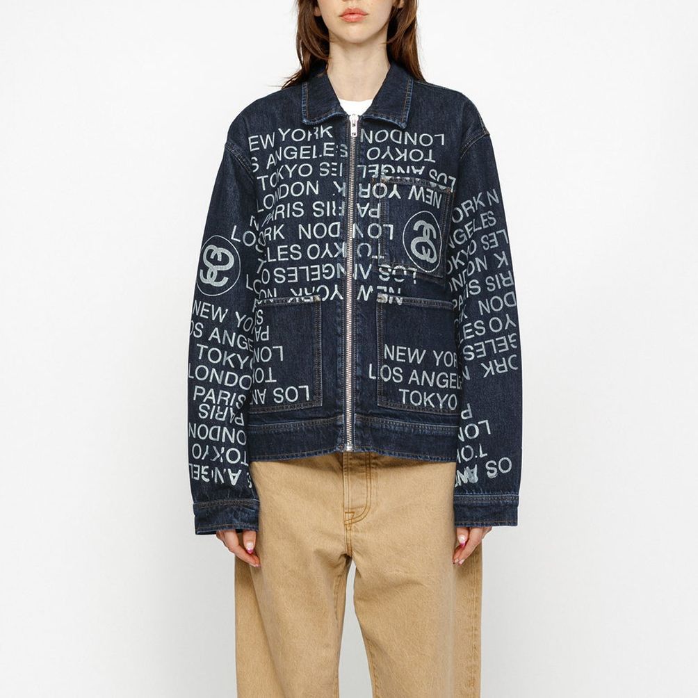 Stüssy Stussy SS24 Suede Logo Print Zip-Up Retro Denim Jacket Unisex. 115761 圖 4