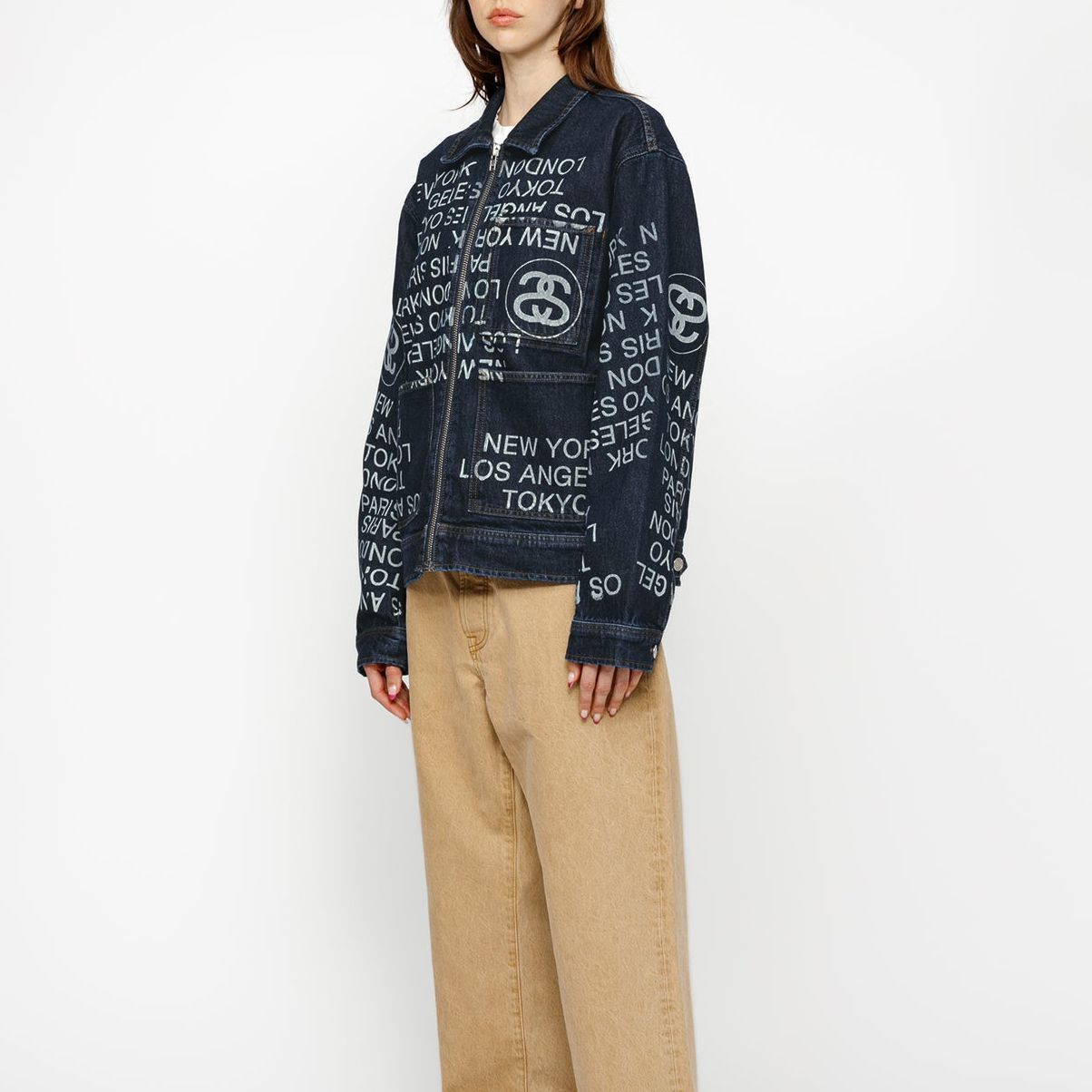 Stüssy Stussy SS24 Suede Logo Print Zip-Up Retro Denim Jacket Unisex. 115761 圖 6