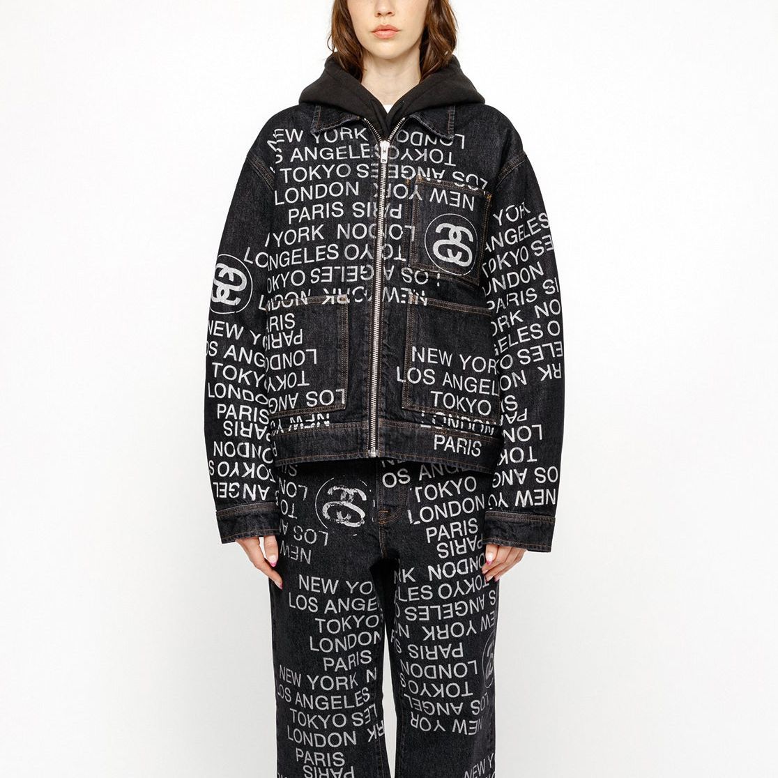 Stüssy Stussy SS24 Suede Logo Print Zip-Up Retro Denim Jacket Unisex. 115761 圖 9