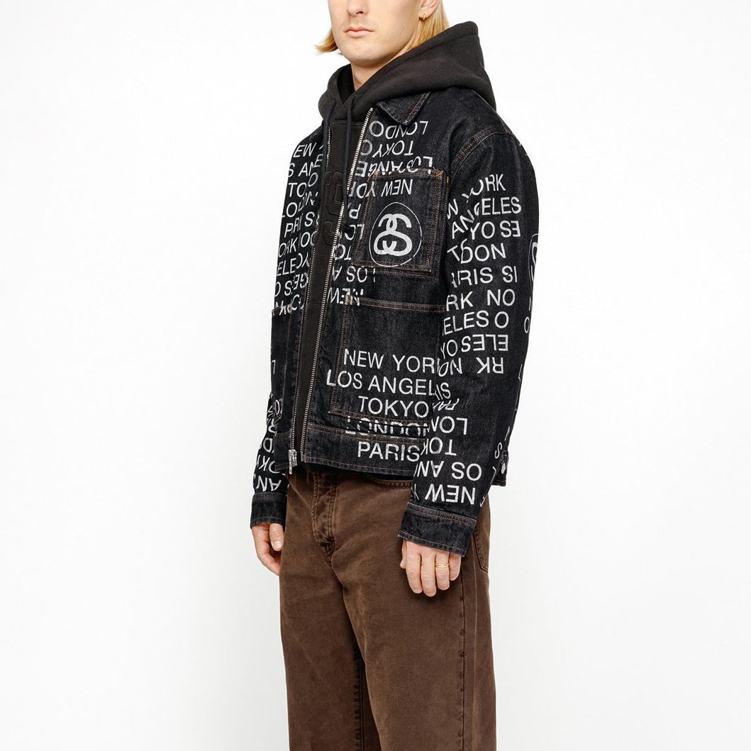 Stüssy Stussy SS24 Suede Logo Print Zip-Up Retro Denim Jacket Unisex. 115761 圖 10