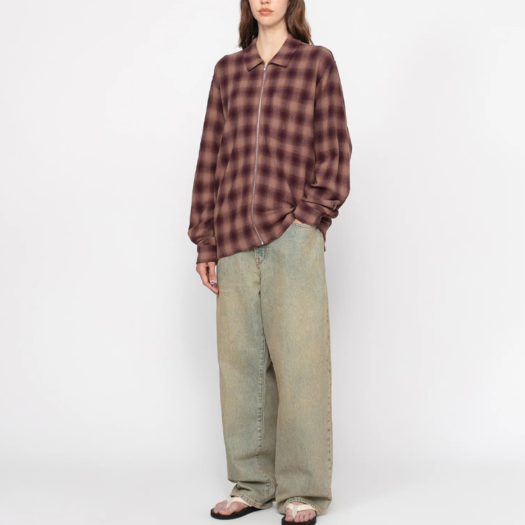 Stüssy Stussy SS24 Twisted Yarn Plaid Zip Shirt Vintage Loose Fit Unisex Long Sleeve. 1110327 圖 6