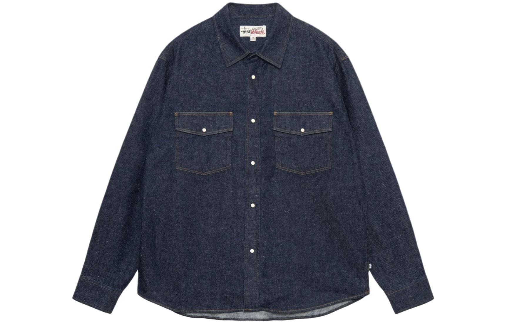 Stüssy Stussy SS24 Washed Denim Button-Down Long Sleeve Retro Shirt Unisex. 1110320