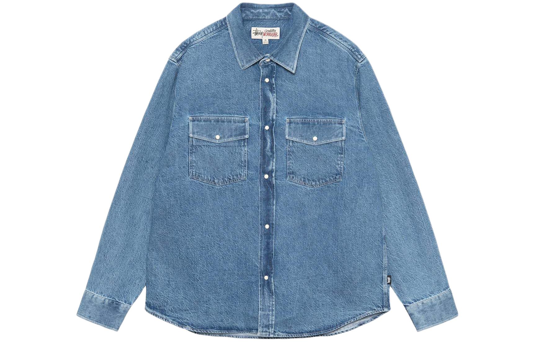 Stüssy Stussy SS24 Washed Denim Button-Down Long Sleeve Retro Shirt Unisex. 1110320 圖 5