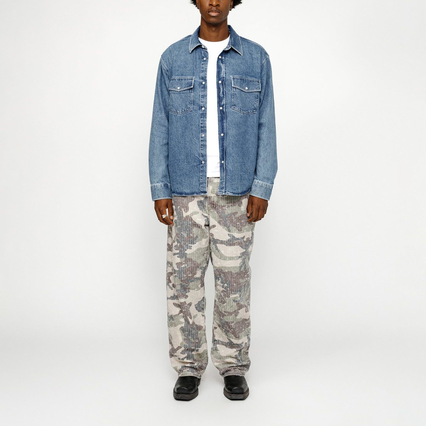 Stüssy Stussy SS24 Washed Denim Button-Down Long Sleeve Retro Shirt Unisex. 1110320 圖 8