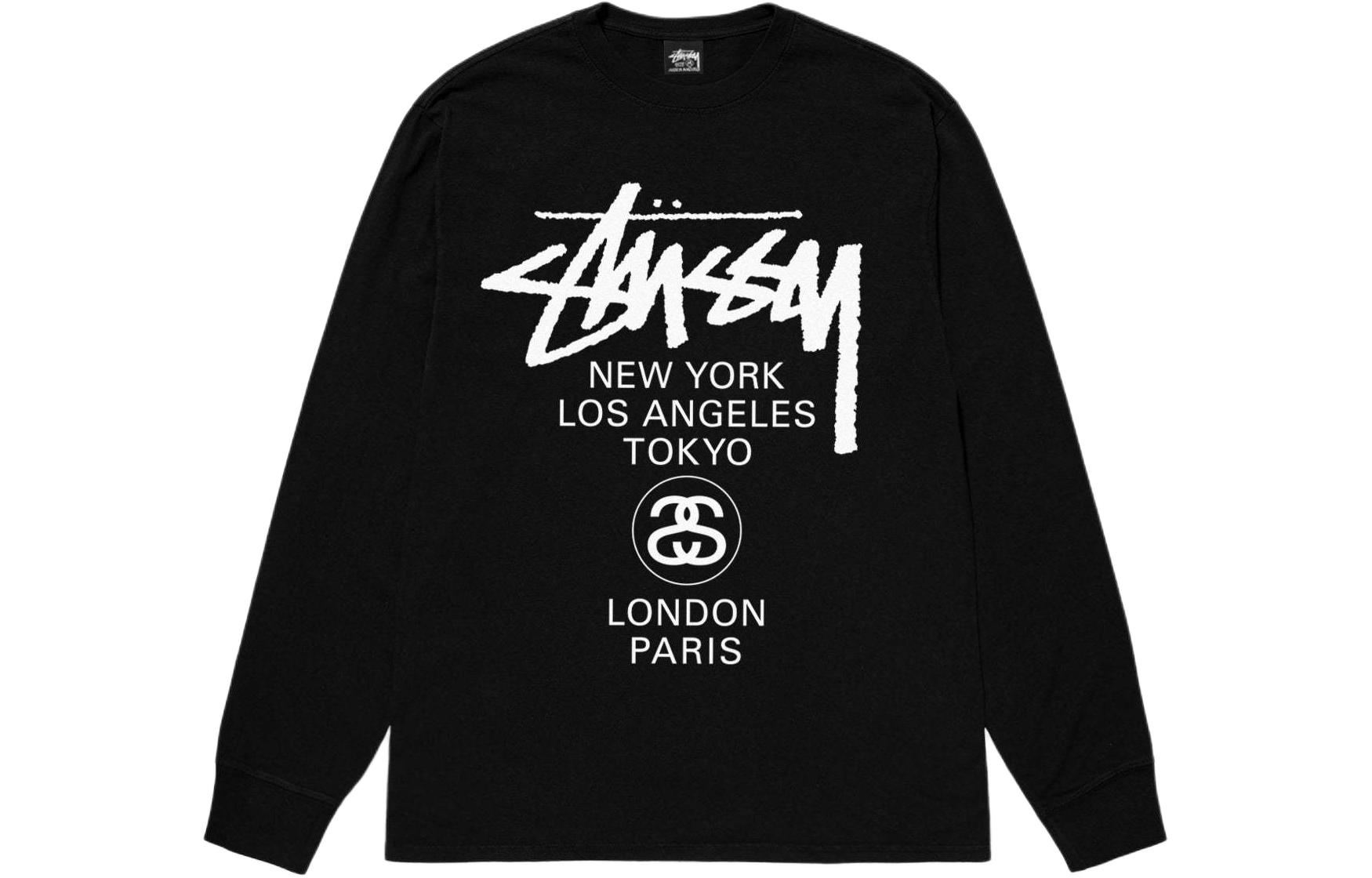 Order Stüssy Stussy SS24 Kaos Lengan Panjang Unisex Logo World Tour Vintage Terbaru 3993860