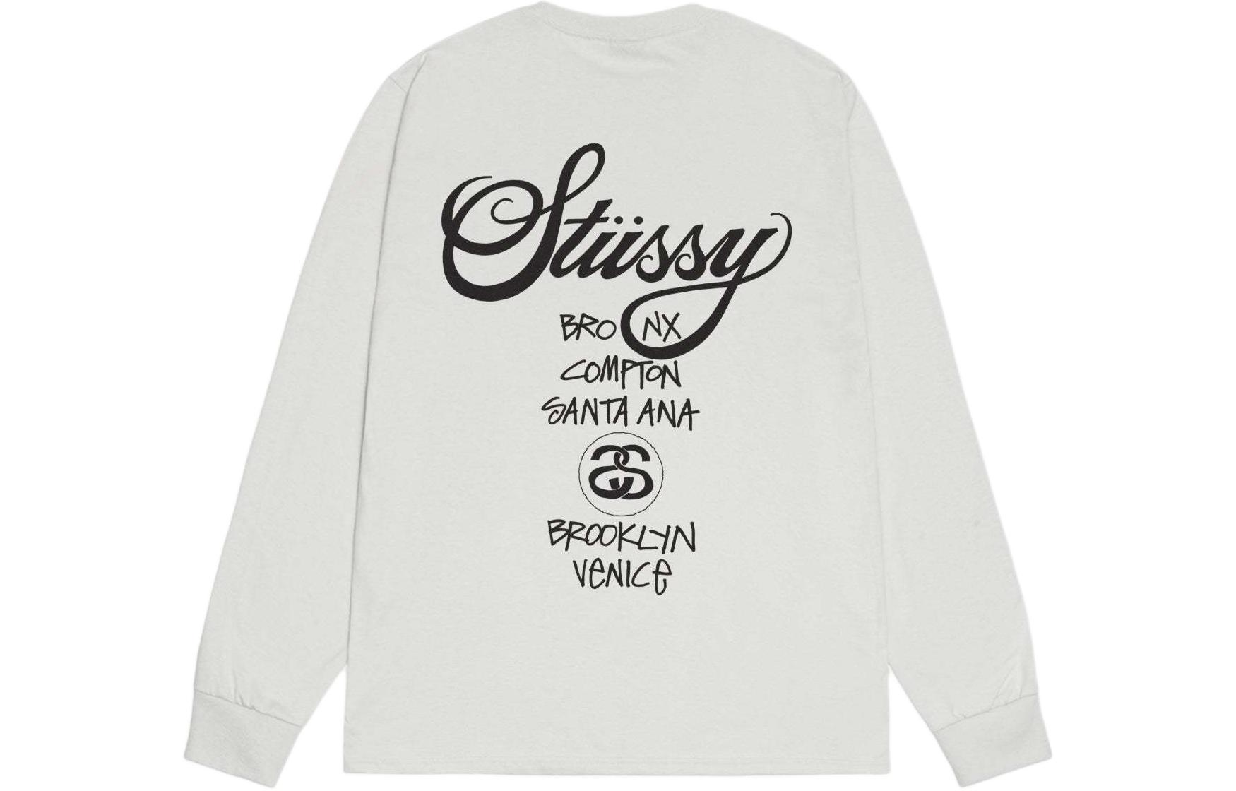 Sizing Stüssy Stussy SS24 Kaos Lengan Panjang Unisex Logo World Tour Vintage Terbaru 3993860