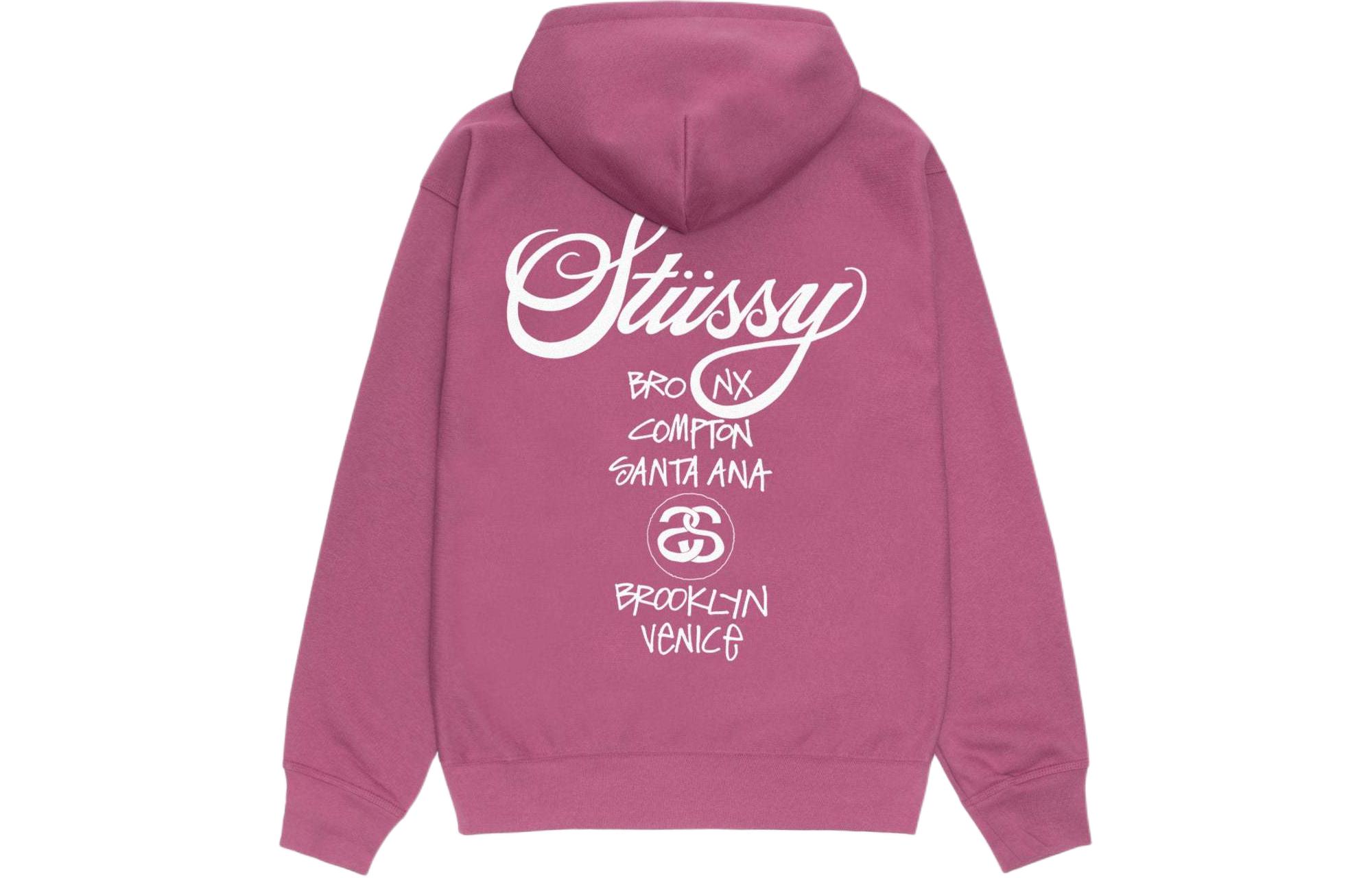 Stüssy Stussy SS24 World Tour Logo Printed Zip-Up Vintage Fleece Hoodie Unisex 3973860