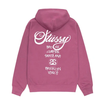 Stüssy Stussy SS24 World Tour Logo Printed Zip-Up Vintage Fleece Hoodie Unisex 3973860