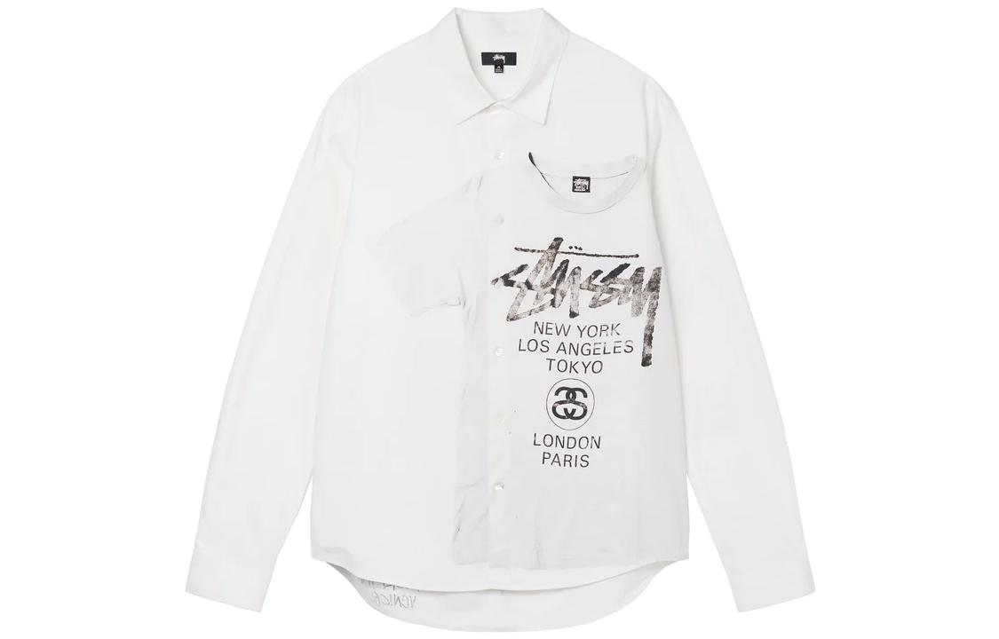 Stüssy Stussy World Tour FW22 Solid Color Logo Print Long Sleeve Shirt White . 1110249