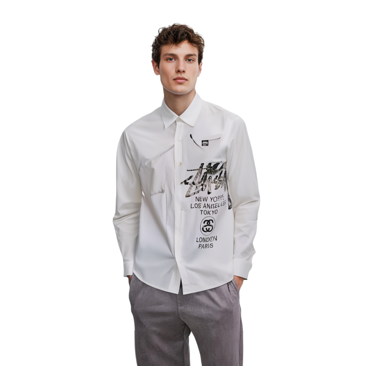 Purchase Stüssy Stussy World Tour FW22 Solid Color Logo Print Long Sleeve Shirt White . 1110249