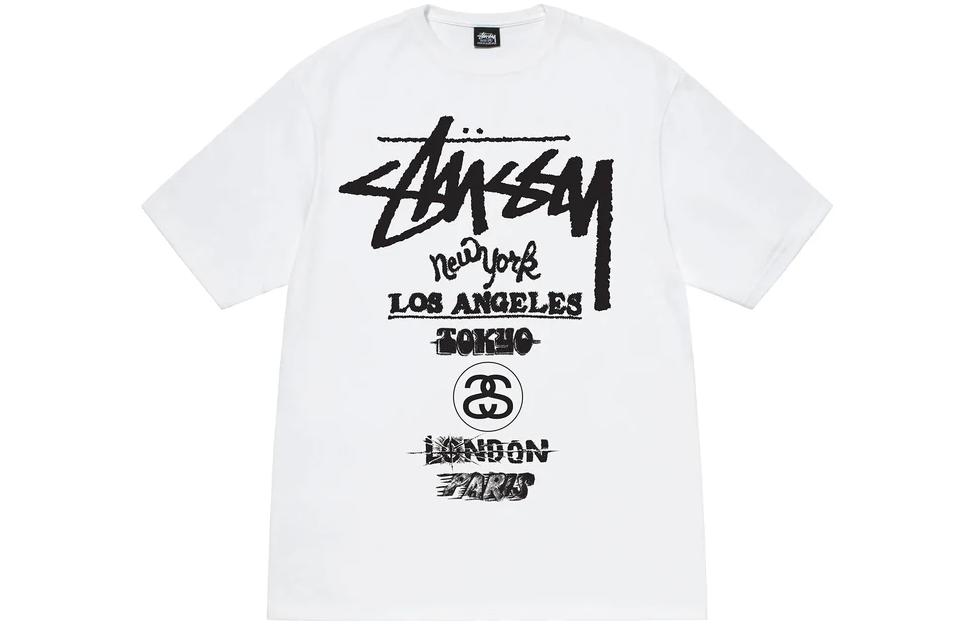 Cheap Kaos Stüssy Stussy World Tour Unisex Lengan Pendek Crewneck. 1904877
