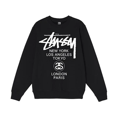 Stüssy Stussy World Tour Logo Print Crewneck Long Sleeve Retro Sweatshirt for Men. 3913658