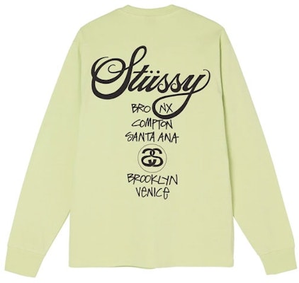 Stüssy Stussy Kaos Panjang Unisex Retro World Tour LS dengan Cetakan Huruf 3993713 4