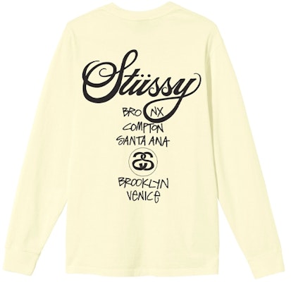 Stüssy Stussy Kaos Panjang Unisex Retro World Tour LS dengan Cetakan Huruf 3993713 7