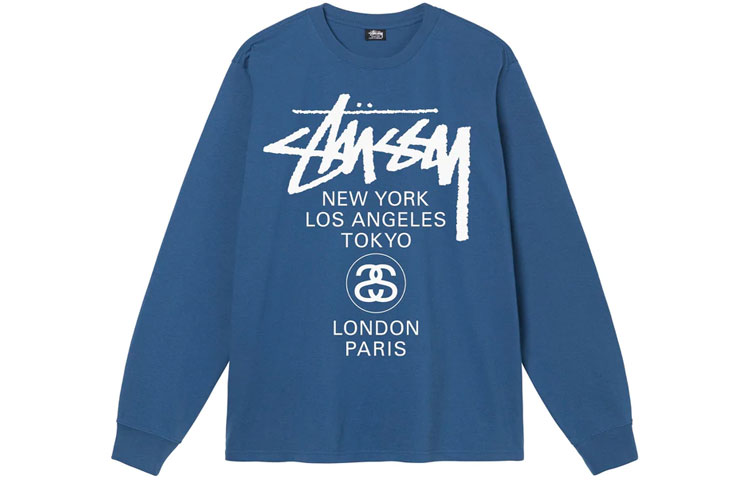 Details for Stüssy Stussy Kaos Panjang Unisex Retro World Tour LS dengan Cetakan Huruf 3993713