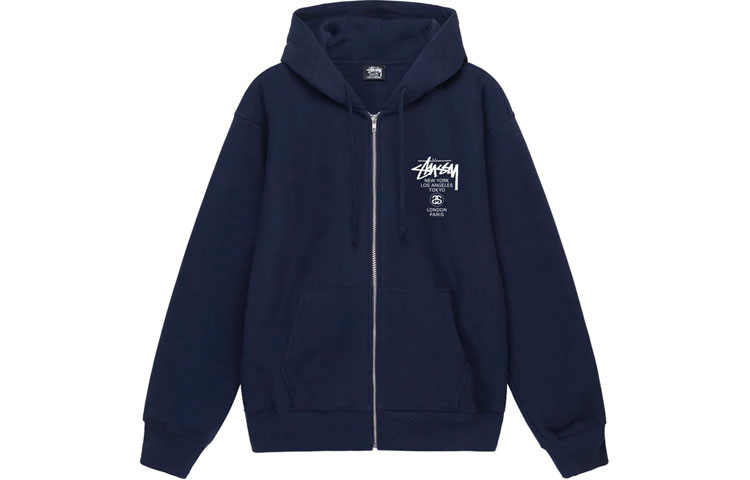Stüssy Stussy World Tour Zip Hoodie Letter Print Fleece Retro Unisex Hoodie. 3973713 圖 11