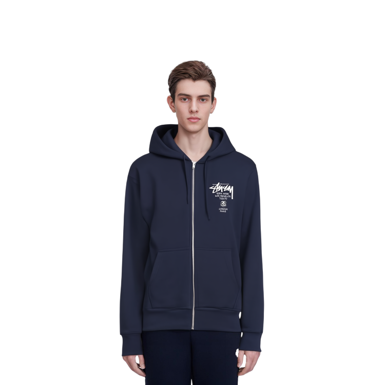 Stüssy Stussy World Tour Zip Hoodie Letter Print Fleece Retro Unisex Hoodie. 3973713 圖 12