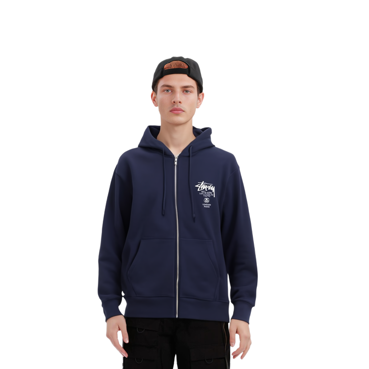 Stüssy Stussy World Tour Zip Hoodie Letter Print Fleece Retro Unisex Hoodie. 3973713 圖 13